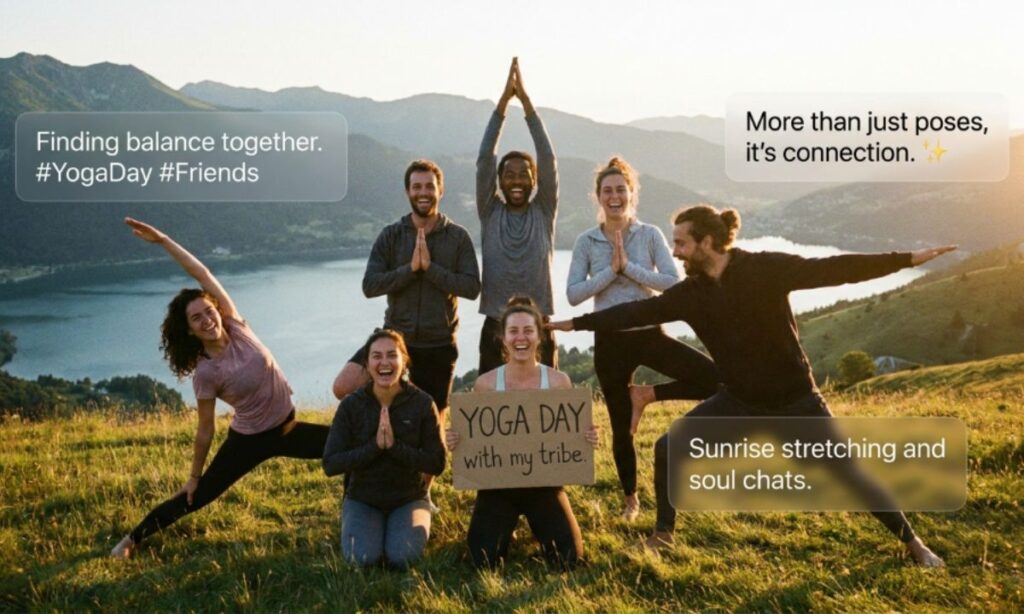 Yoga Day Captions with Friends